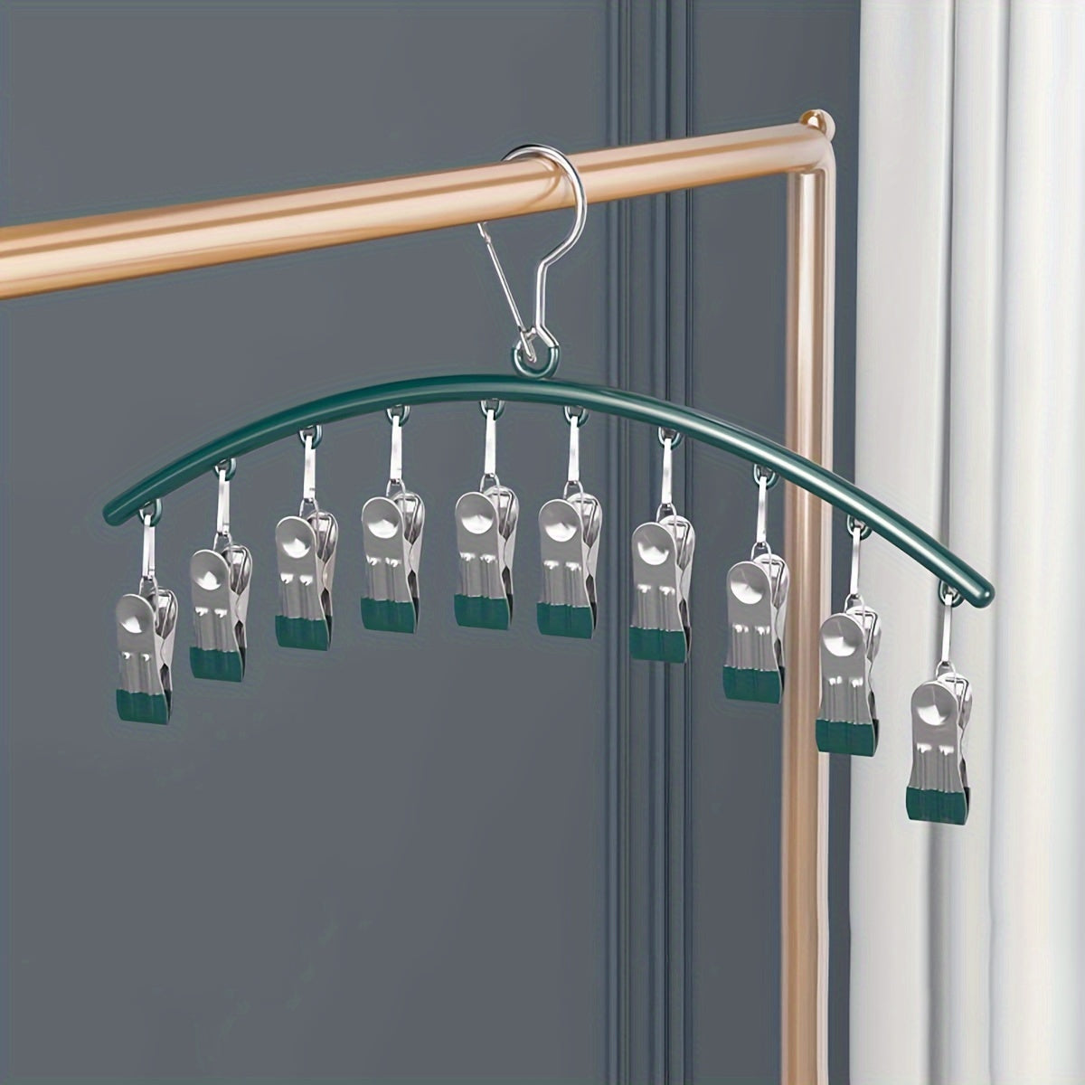 Egrilikli zanglamas po'latdan yasalgan paypoq tokchasi, ko'p funksiyali quritish tokchasi, to'liq plastiklangan kiyim ilish uchun paypoq osgich, uyda kiyim osish uchun izsiz klip