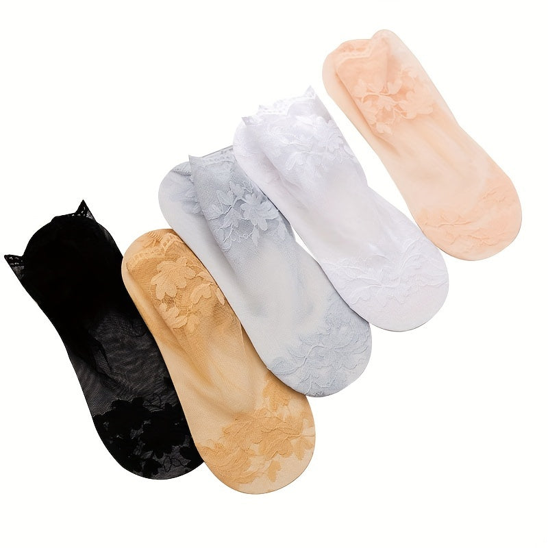 Women's Sheer Lace Mesh Socks 5 Pairs Breathable Lightweight Knit Hosiery