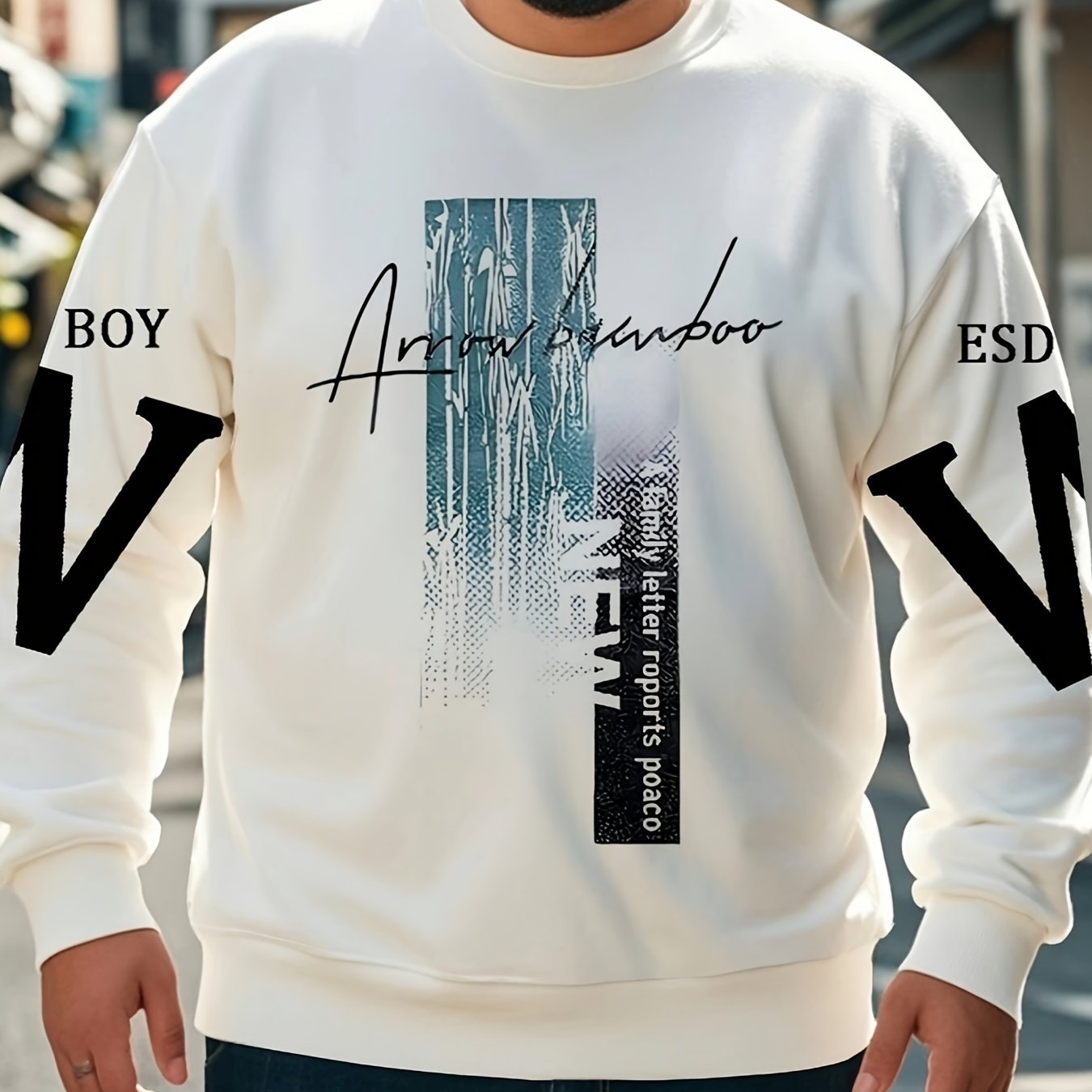 Men's Plus Size Crew Neck Sweatshirt with Printed Design Polyester Spandex Casual Sports