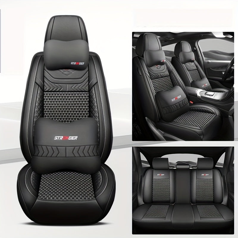 Car Seat Covers Polyester All-Season Full Surround Black Red Accents