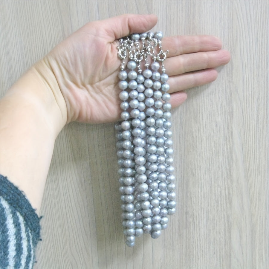 Unisex Freshwater Pearl Necklace 10-12mm Gray Handmade Vintage Jewelry