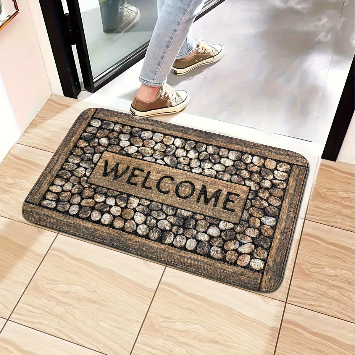 Alfombra de entrada con patrón de piedra, resistente a derrames, fácil de limpiar, entrada, dormitorio, sala de estar, cocina, baño