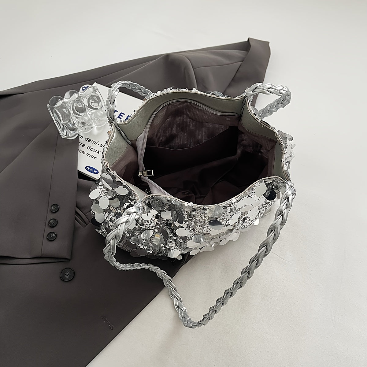 Summer Hot Bag with Large Capacity Crossbody Shoulder Bag Black Silver Grey Fabric