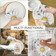 Set of 2 White Daisy Eucalyptus Kitchen Towels 16x24 Inch Absorbent Dish Towels