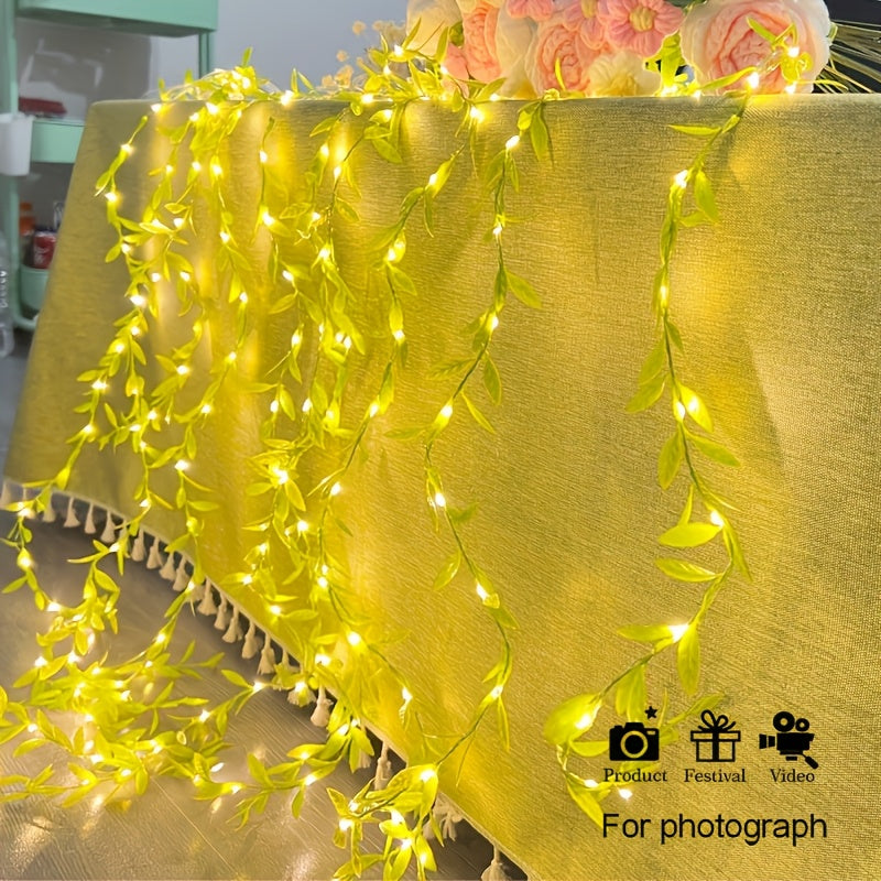 Luces de cadena LED con hojas de sauce operadas por batería para decoración de cortinas y plantas