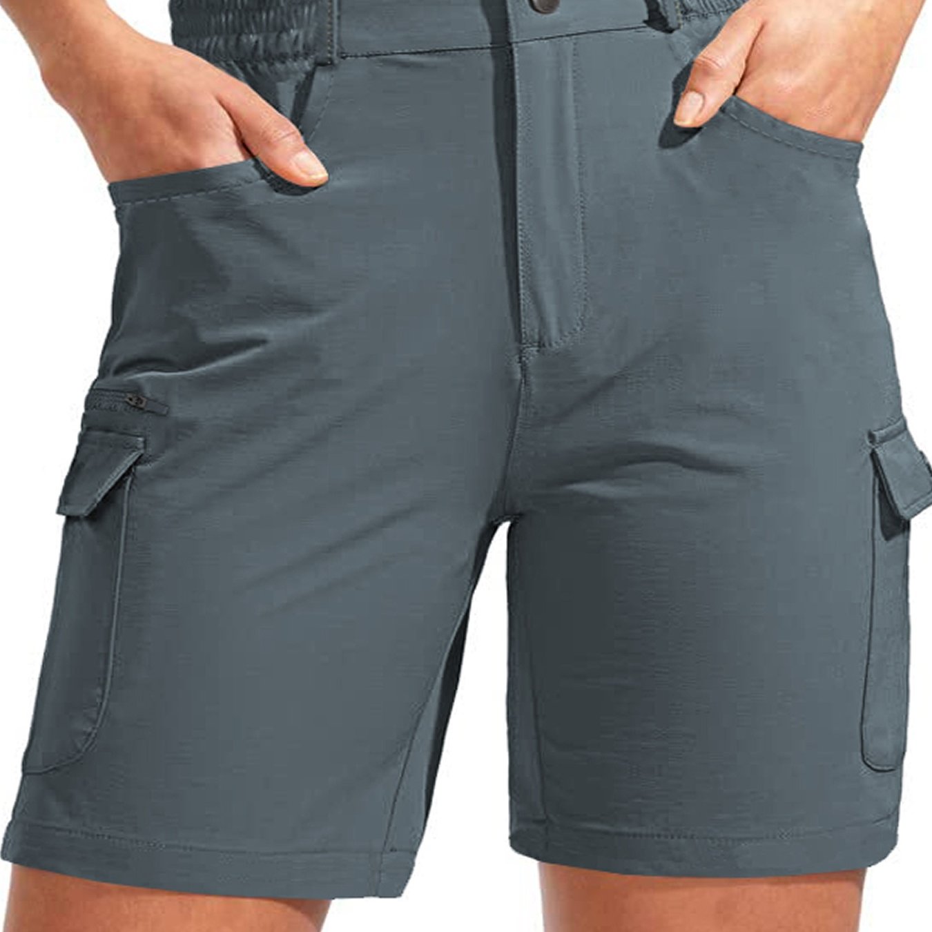 Ayollar uchun tez quriydigan cargo shortlar, 7 ta cho'ntak, erkin fit, yozgi ochiq havoda foydalanish uchun