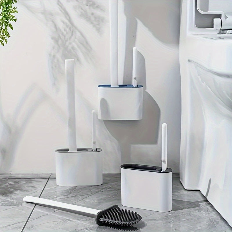 Silicone Wall-Mounted Toilet Brush Set with Long Handle and Holder for Bathroom and Toilet Cleaning