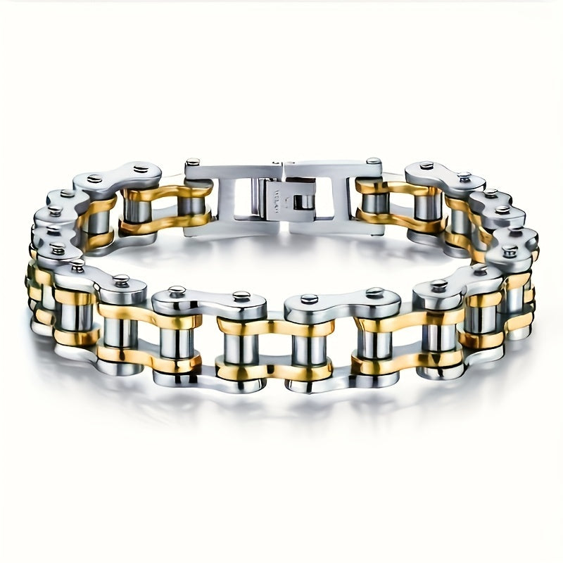 Men's Punk Hip-Hop Stainless Steel Motorcycle Chain Bracelet Edgy Jewelry