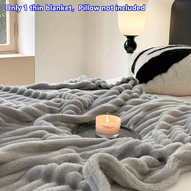 Gray Striped Fleece Blanket for Travel and All Seasons