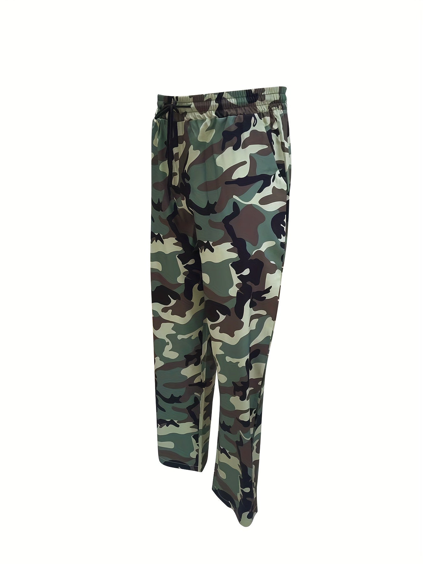 Pantalones deportivos de tamaño grande para hombre con patrón de camuflaje, ajuste holgado, pantalones deportivos de poliéster