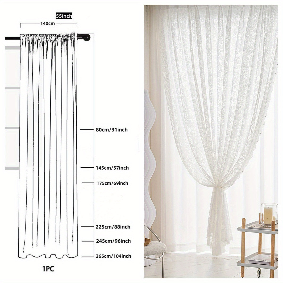 Sheer Lace Curtain with Small Flower Bead Design White for Living Room Bedroom Dining Room