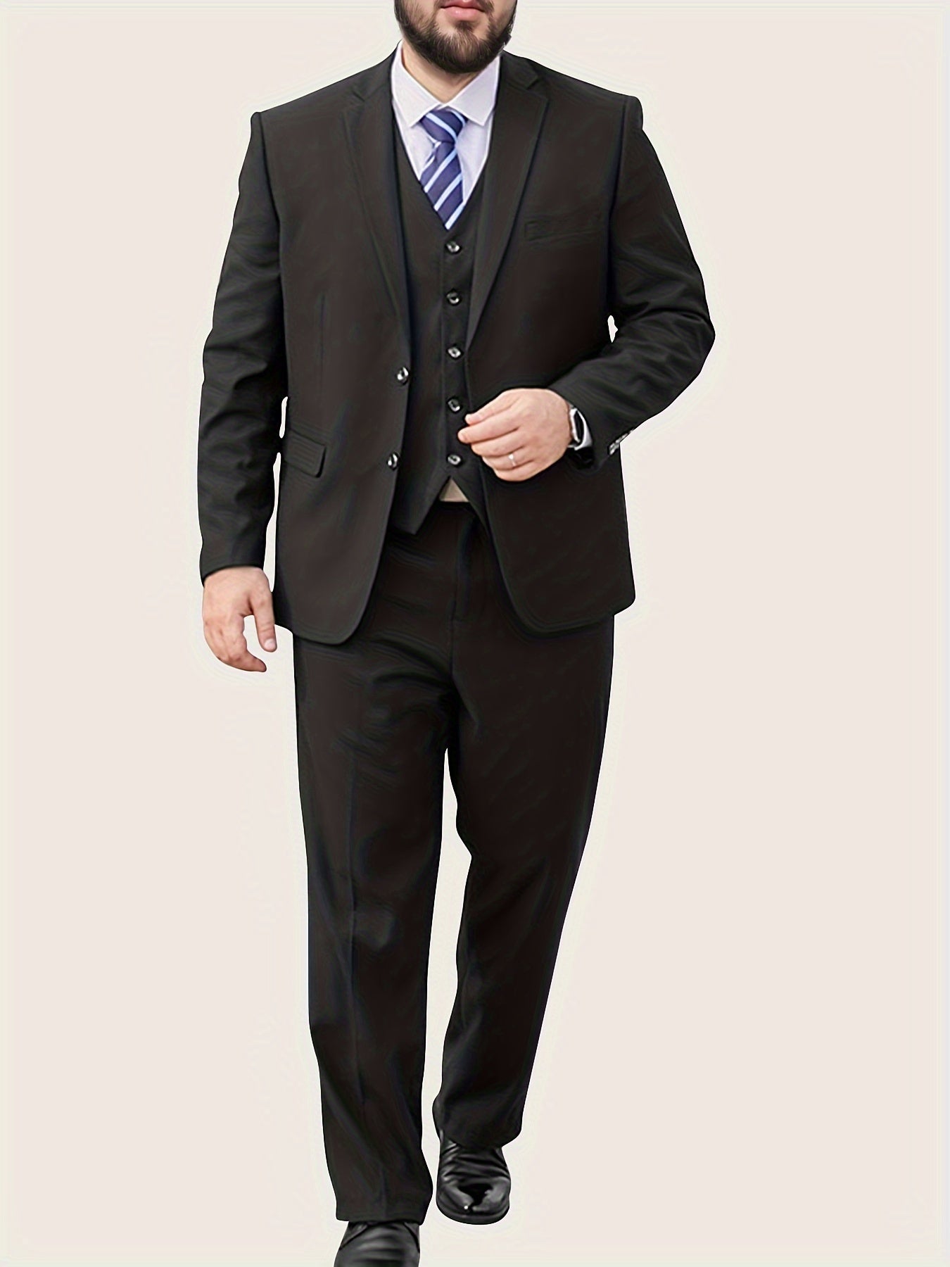 Plus Size Men's Suit Set with Blazer, Waistcoat and Pants for Business and Formal Wear