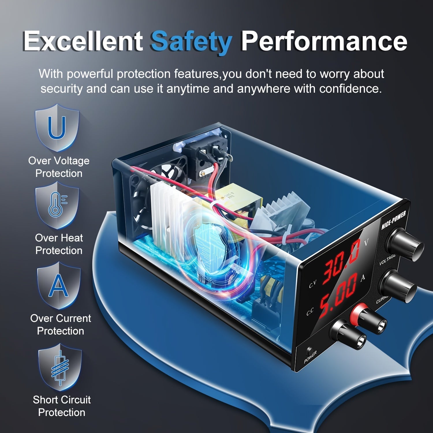 Lab DC Power Supply 30V 5A Adjustable Digital Weatherproof Cold Resistant