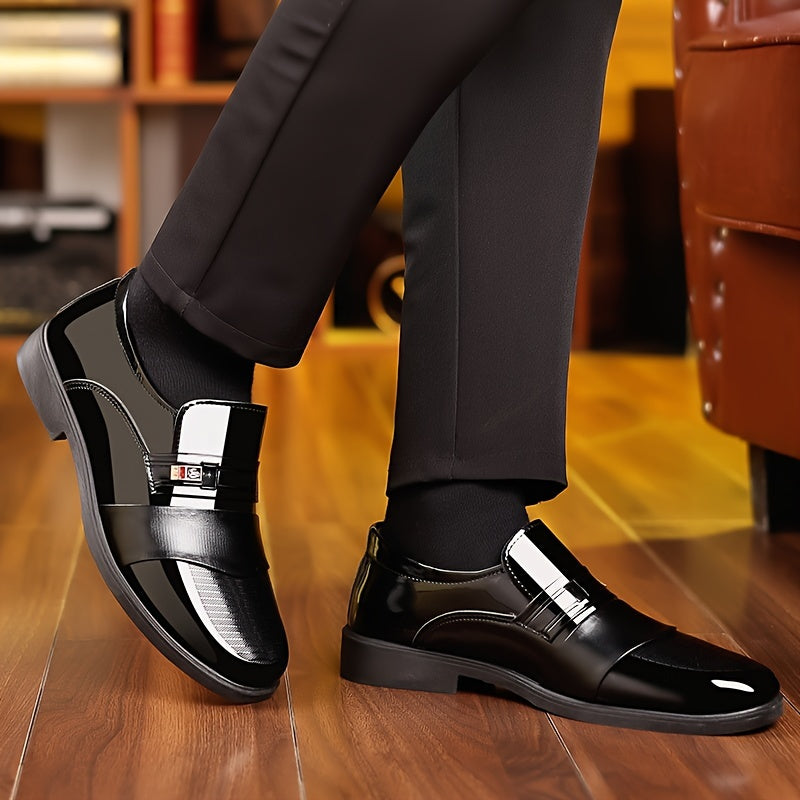 Men's Casual Business Shoes PU Slip-On Round Toe Solid Color Low Top for Daily and Formal Wear
