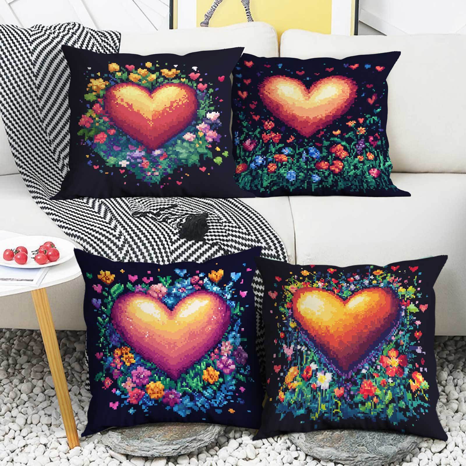 Set of 4 Heart and Butterfly Throw Pillow Covers Soft Zipper Closure Machine Washable Decorative Cushions for Sofa Bedroom Balcony Car