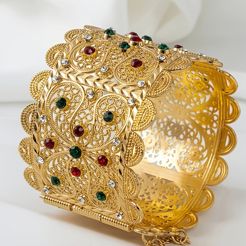 Vintage Style Zinc Alloy Cuff Bracelet with Hollow Floral Engraving for Weddings and Parties
