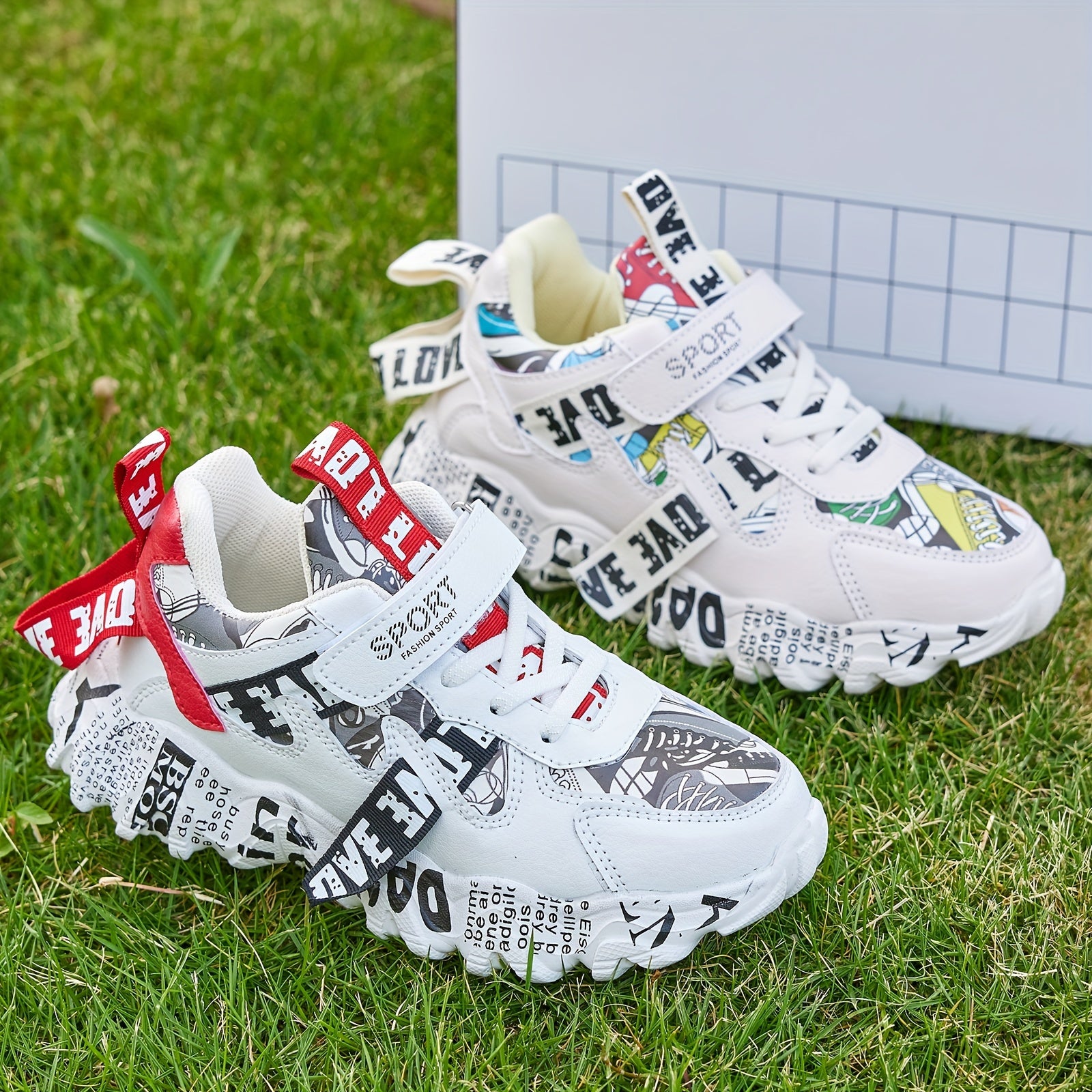 Детские спортивные кроссовки бело-красные мультяшные низкие повседневные туфли на липучке всесезонные