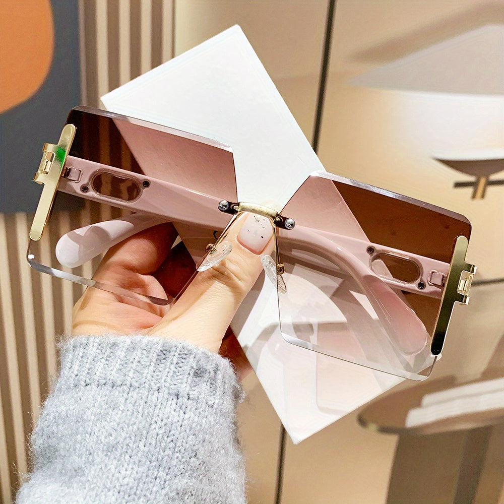 Oversized Square Rimless Sunglasses for Women and Men Summer Fashion Eyewear