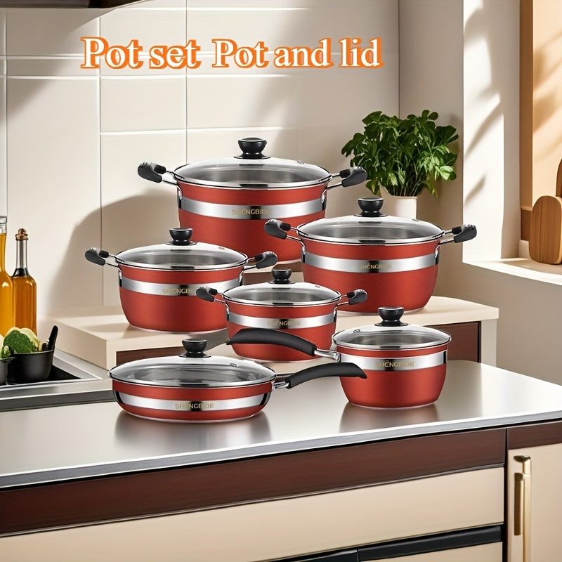 Set of 6 Stainless Steel Cookware Set with Frying Pan Soup Pot and Induction Compatible