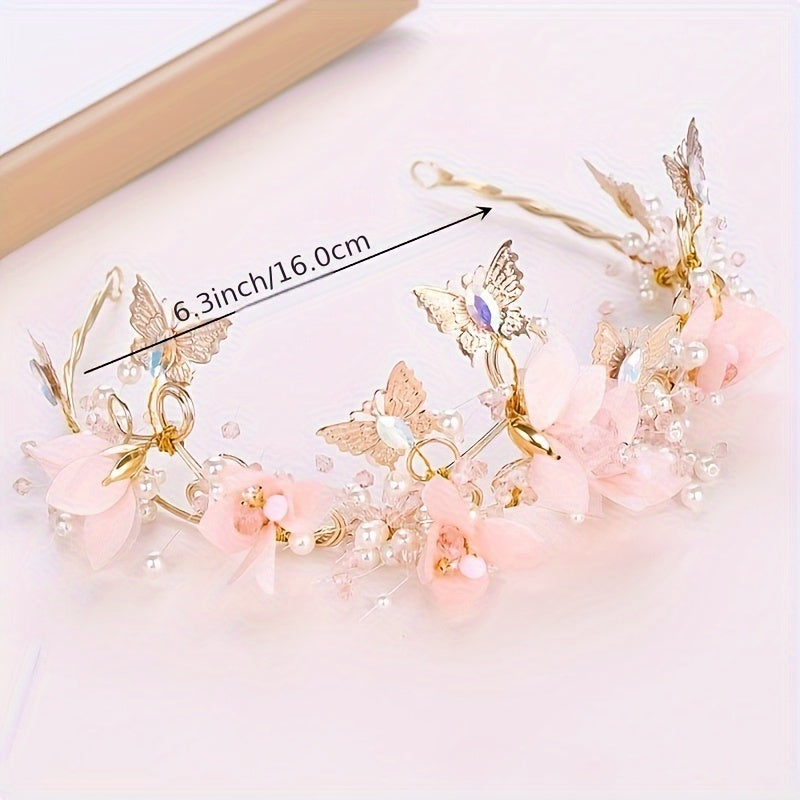 Bridal Flower Crown Headband with Faux Pearls Wedding Hair Accessory