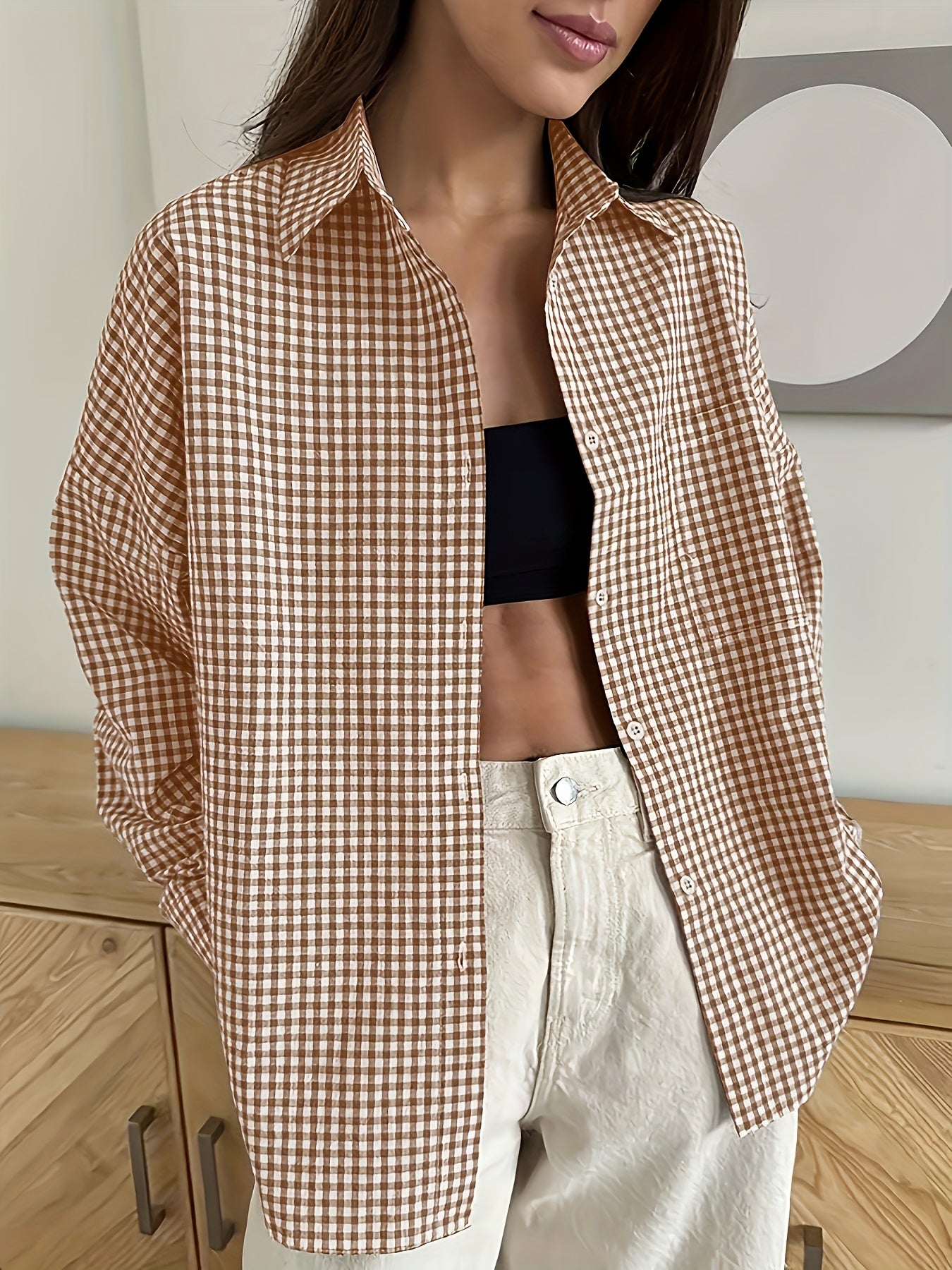 Women's Casual Plaid Shirt Long Sleeve Fall Winter Loose Fit