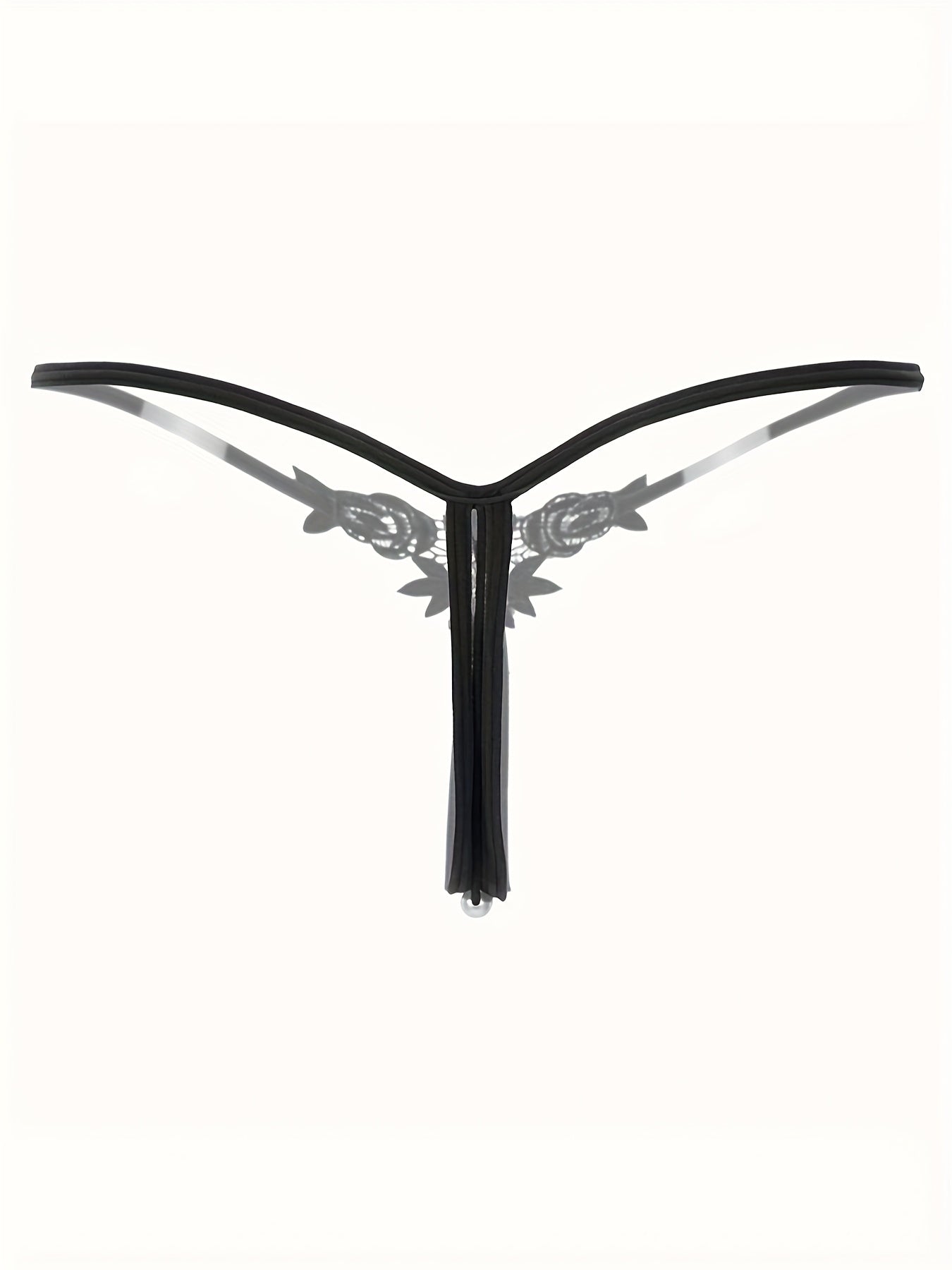 Women's Lace Thongs Low Waist Open Crotch G-String with Pearl Pendant Lingerie