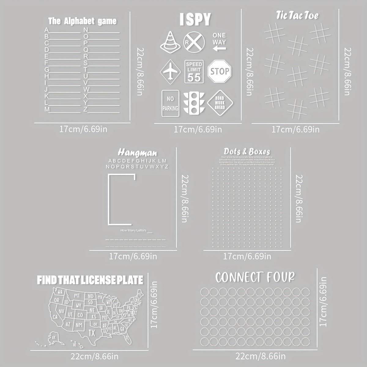 Классная акриловая игровая доска - идеально подходит для развлечений в дороге - включает в себя "Угадай, что это", "Виселица", "Точки и квадраты", "Алфавит", "Соедини четыре" - многоразовая и портативная - идеально для семейного веселья