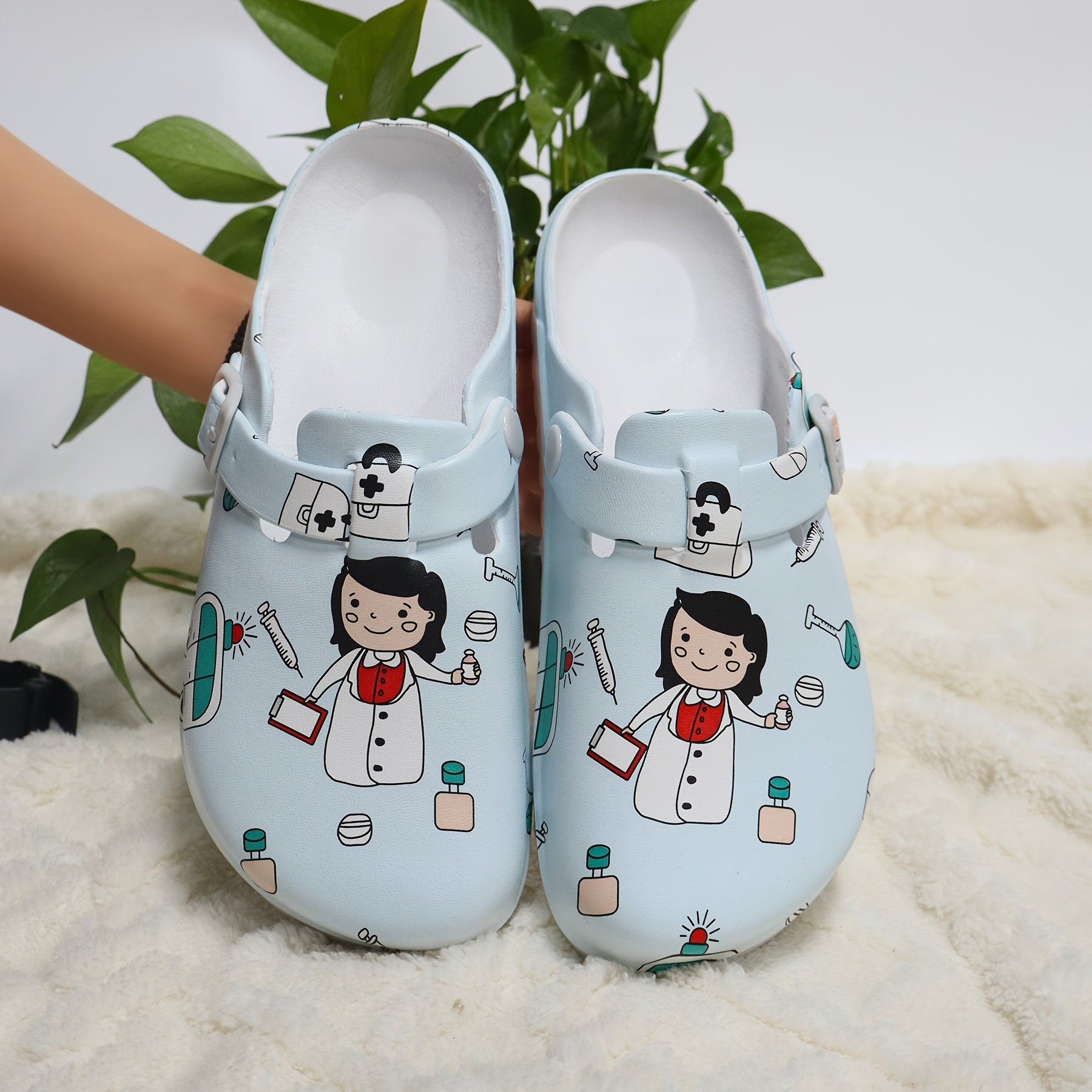 Women's Floral Print Mary Jane Slip-On Nurse Lab Shoes Non-Slip EVA