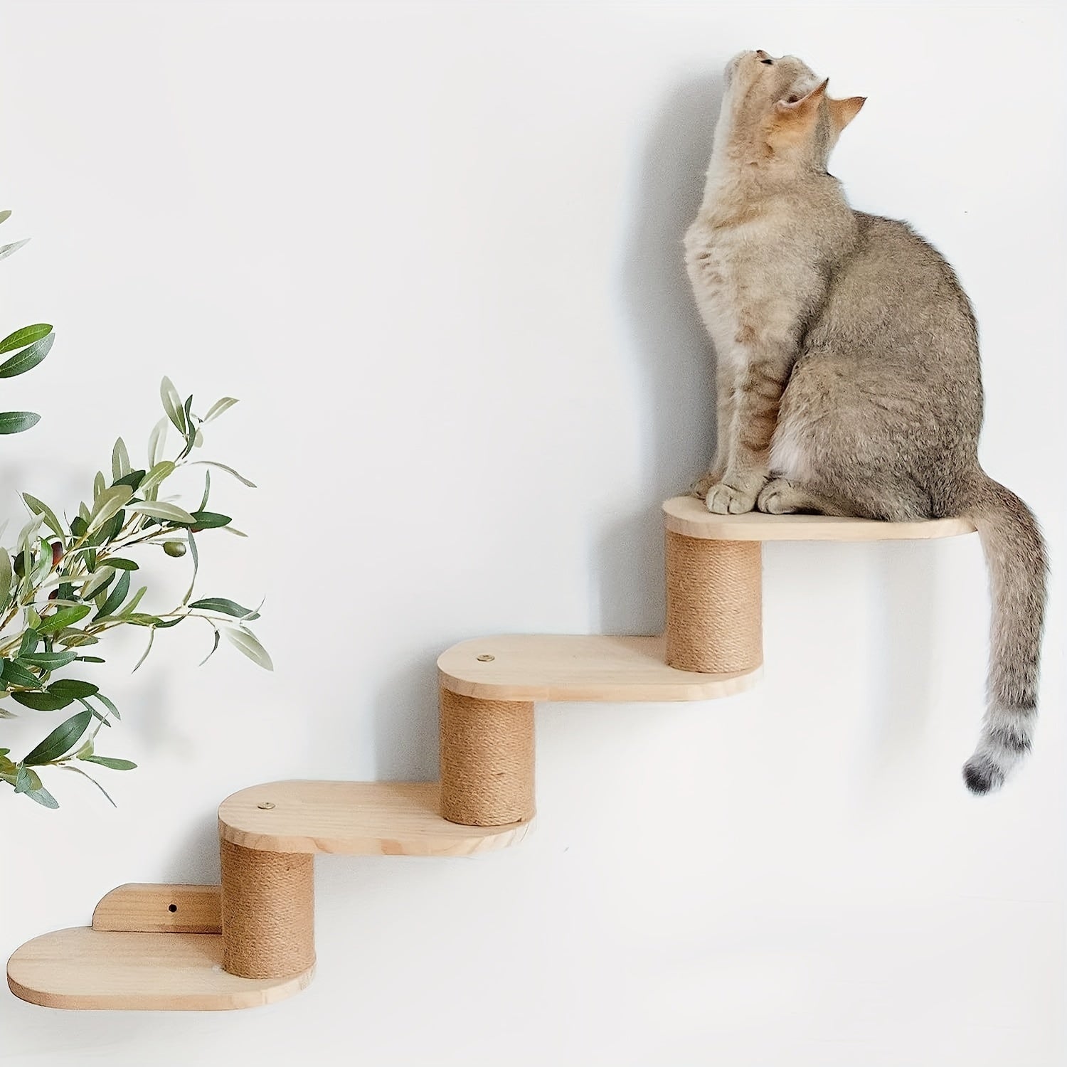 Rustic Solid Wood Cat Climbing Shelves with Sisal Posts for Indoor Cats