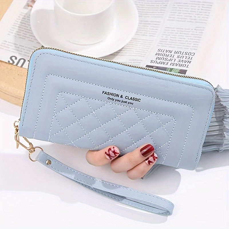 Women's Quilted Faux Leather Clutch Wallet with Wristlet in Red Black Burgundy