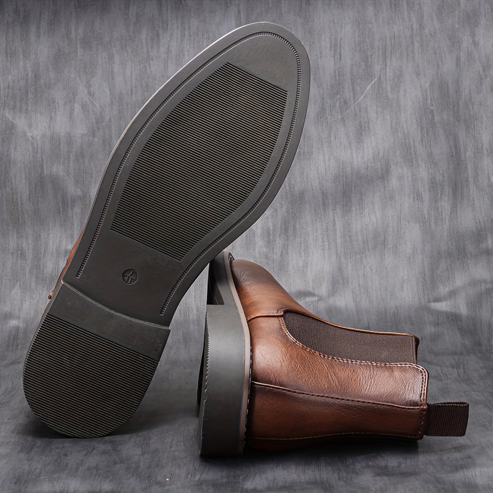 Men's Ankle Retro Boots Brown Two-Tone Non-Slip Sole Elastic Band Winter Fall Spring