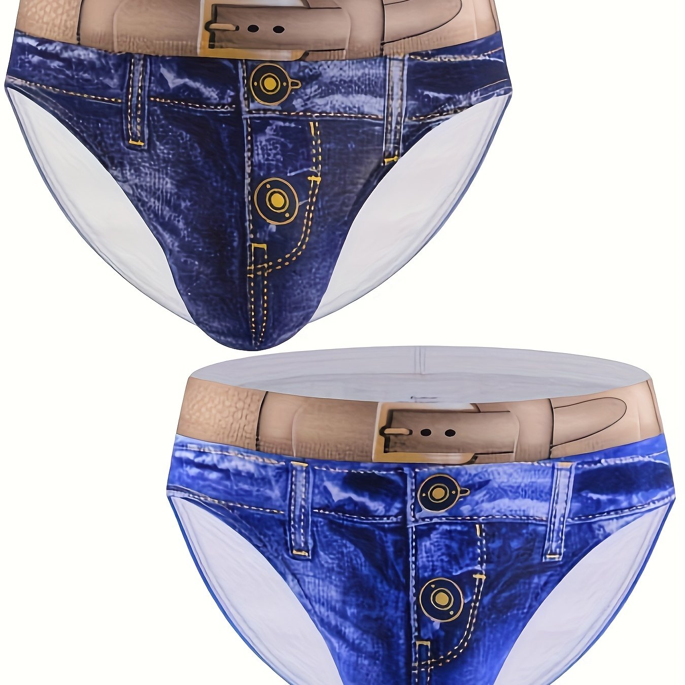 Men's Cotton 3D Denim Boxer Briefs with Belt Print Breathable Stylish Underwear