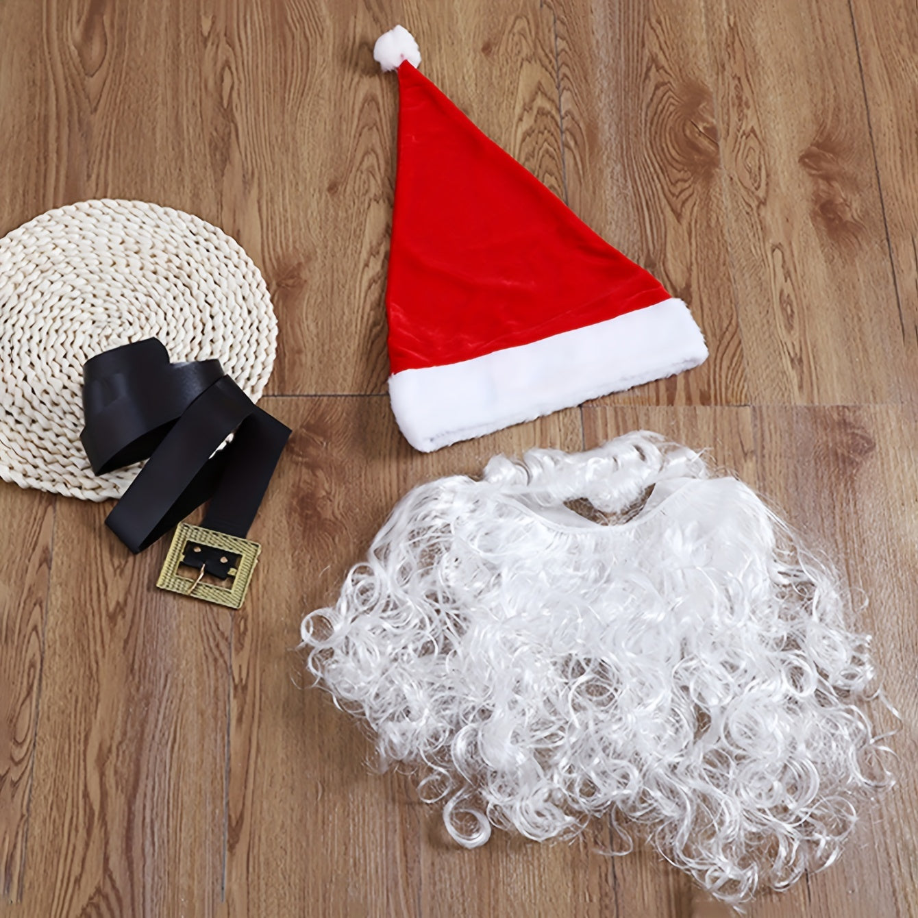 Stylish Santa Claus Costume 5-Piece Red Coat Trousers Hat Beard for Holiday Dress Up