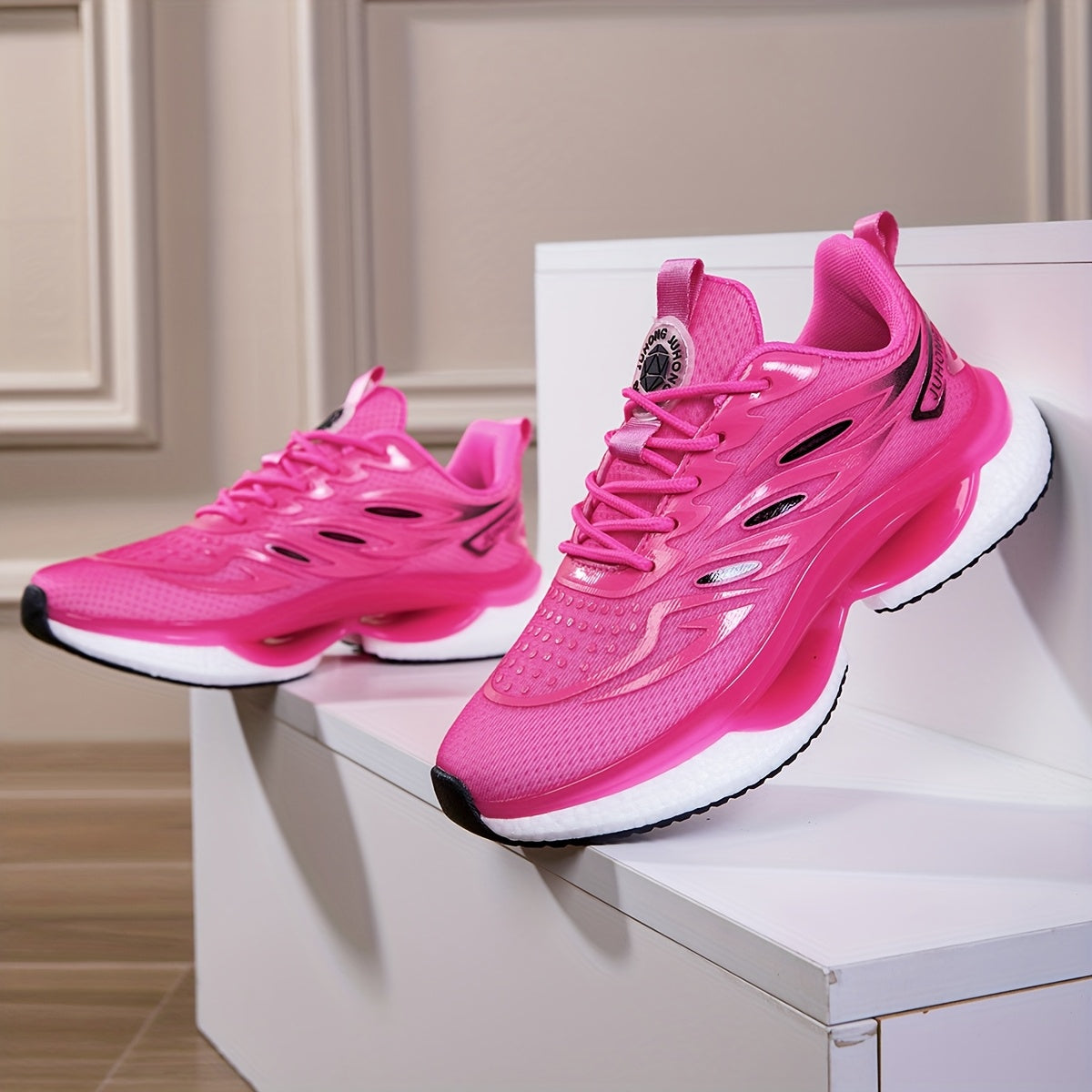 Women's Mesh Running Shoes Pink Breathable Non-Slip Cushioned Trainers