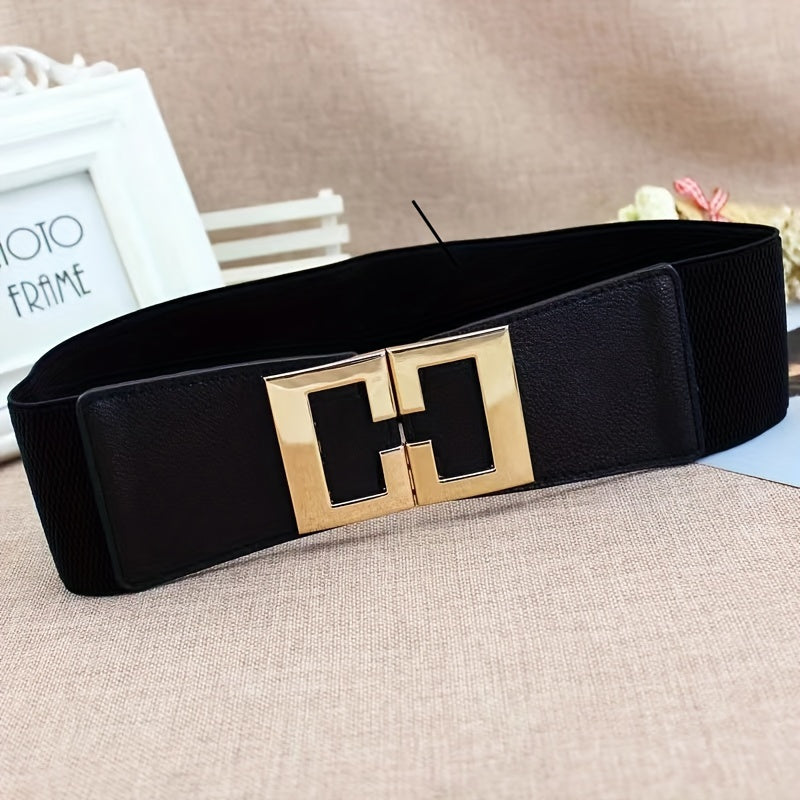 Women's Casual Coat Dress with Elastic Waistband and Gold Buckle