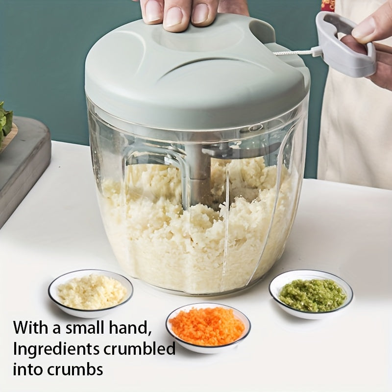 Qulay tutqichli qo'lda sarimsoq maydalagich, sarimsoq maydalash, chili bo'laklash va sous tayyorlash uchun shaffof stakanda mo'ljallangan. Ona kuniga mos.