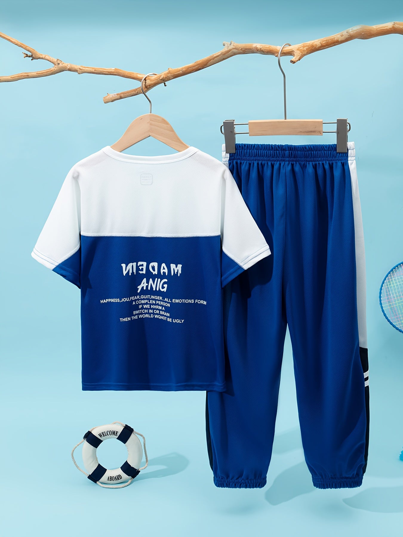 Boys Summer Sportswear Set Short Sleeve Tee and Long Pants Quick-Dry Athletic Outdoor Gear