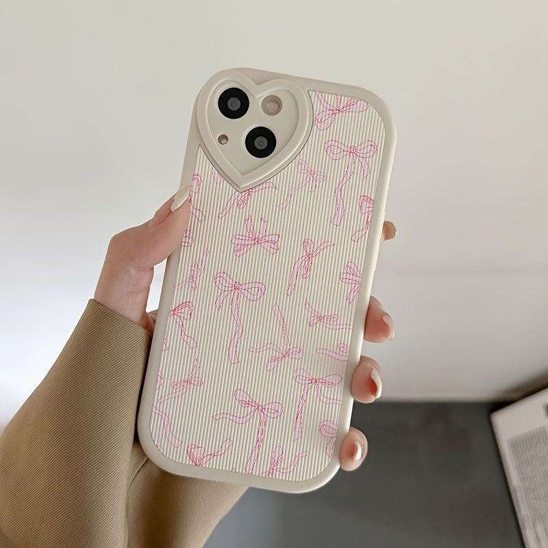 Чехол для телефона из PU-кожи с вертикальным узором и нарисованным бантом для серии Apple 15/14/13/Pro12/11, 16/16Promax