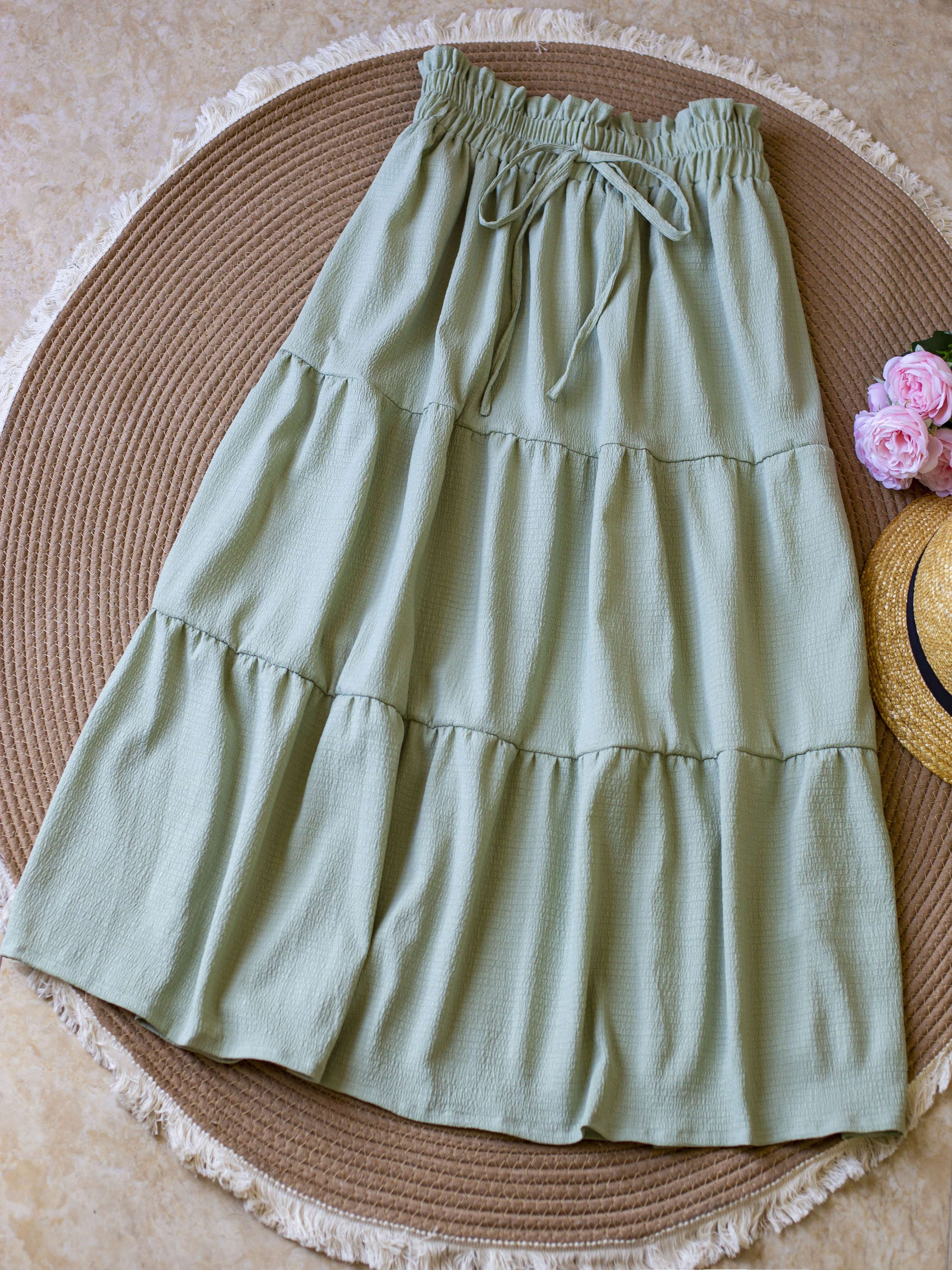 Falda casual de talla grande para mujer con cinturilla elástica y color sólido