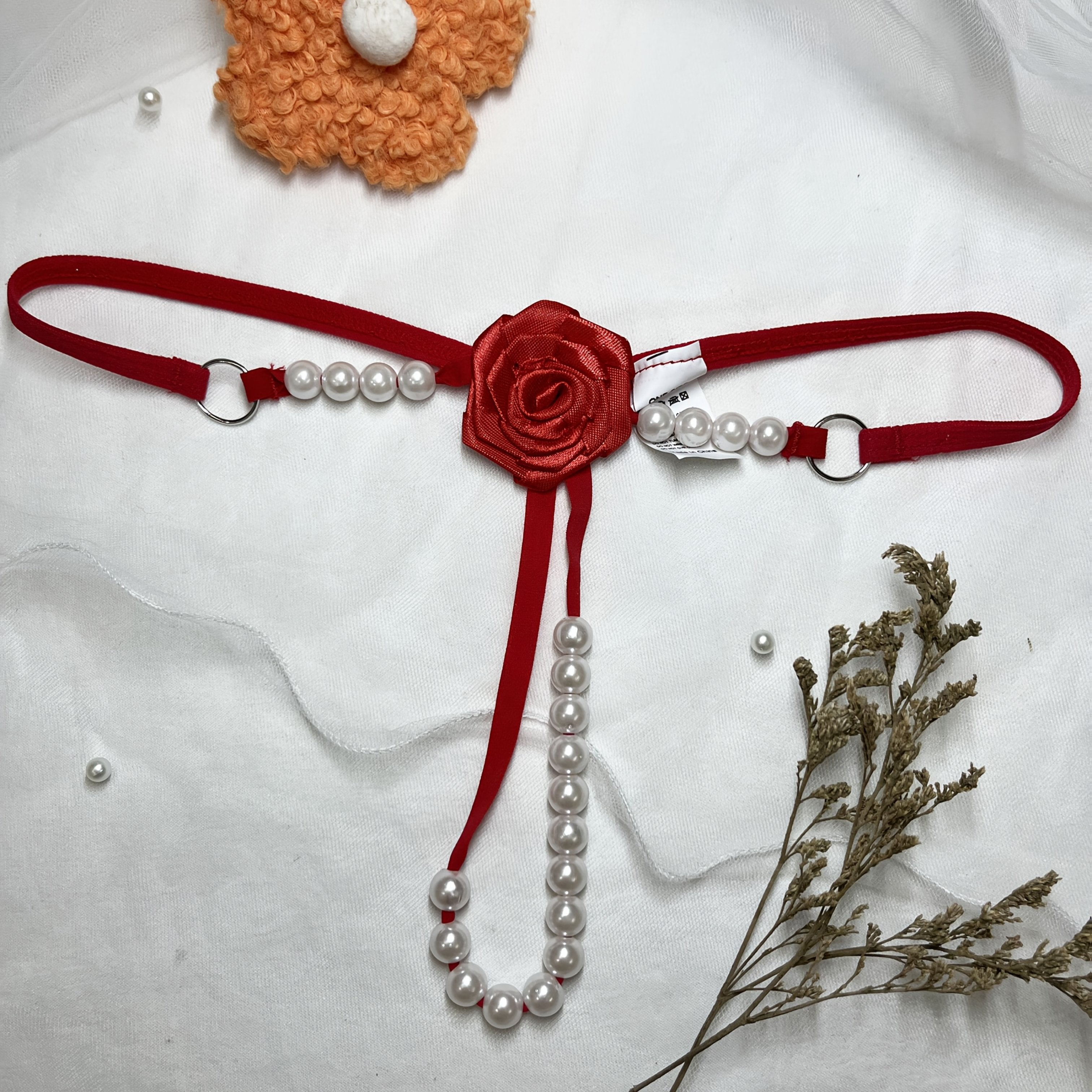 Women's Embroidered Rose G-String Lingerie Beaded Polyester Knit Adult Wear