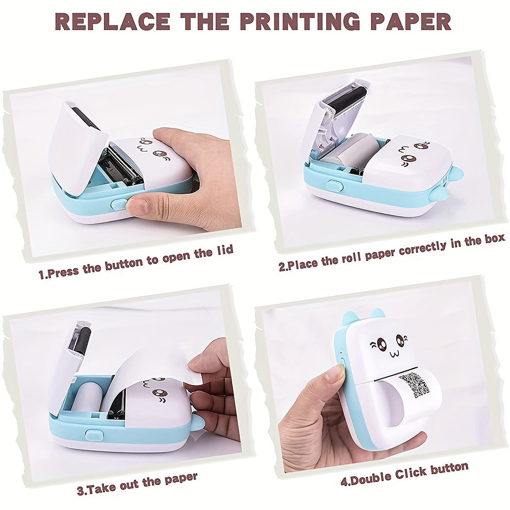 Mini Portable Thermal Printer Wireless 203dpi for Photos Labels USB Powered Battery