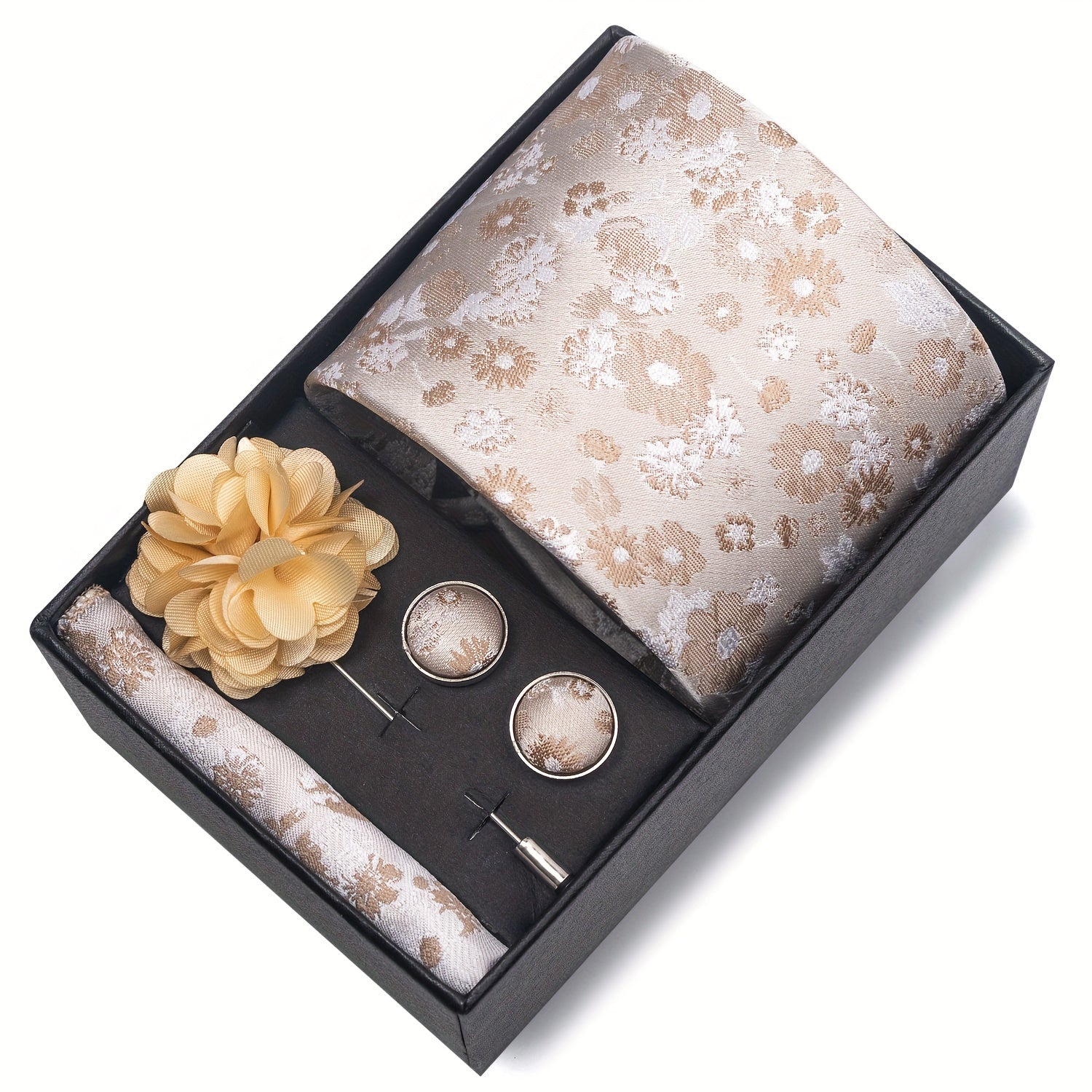 Men's Fashion Tie Set with Striped and Paisley Neckties, Pocket Square, Cufflinks, Lapel Pin in Gift Box for Business and Weddings