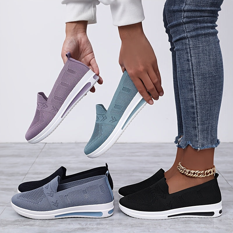 Women's Breathable Woven Sneakers Low Top Casual Shoes Solid Colors