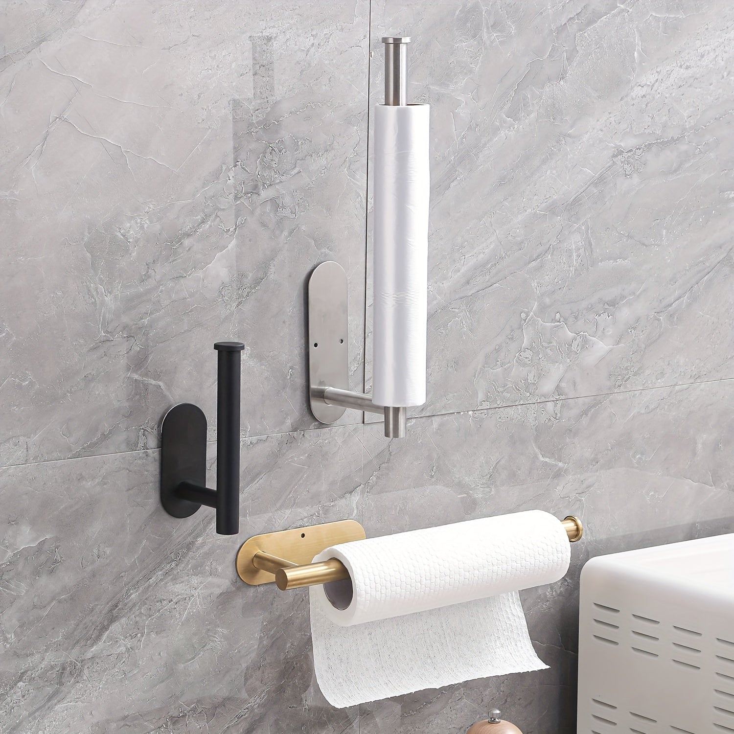 Stainless Steel Under Cabinet Paper Towel Holder Self-Adhesive or Screw Mount