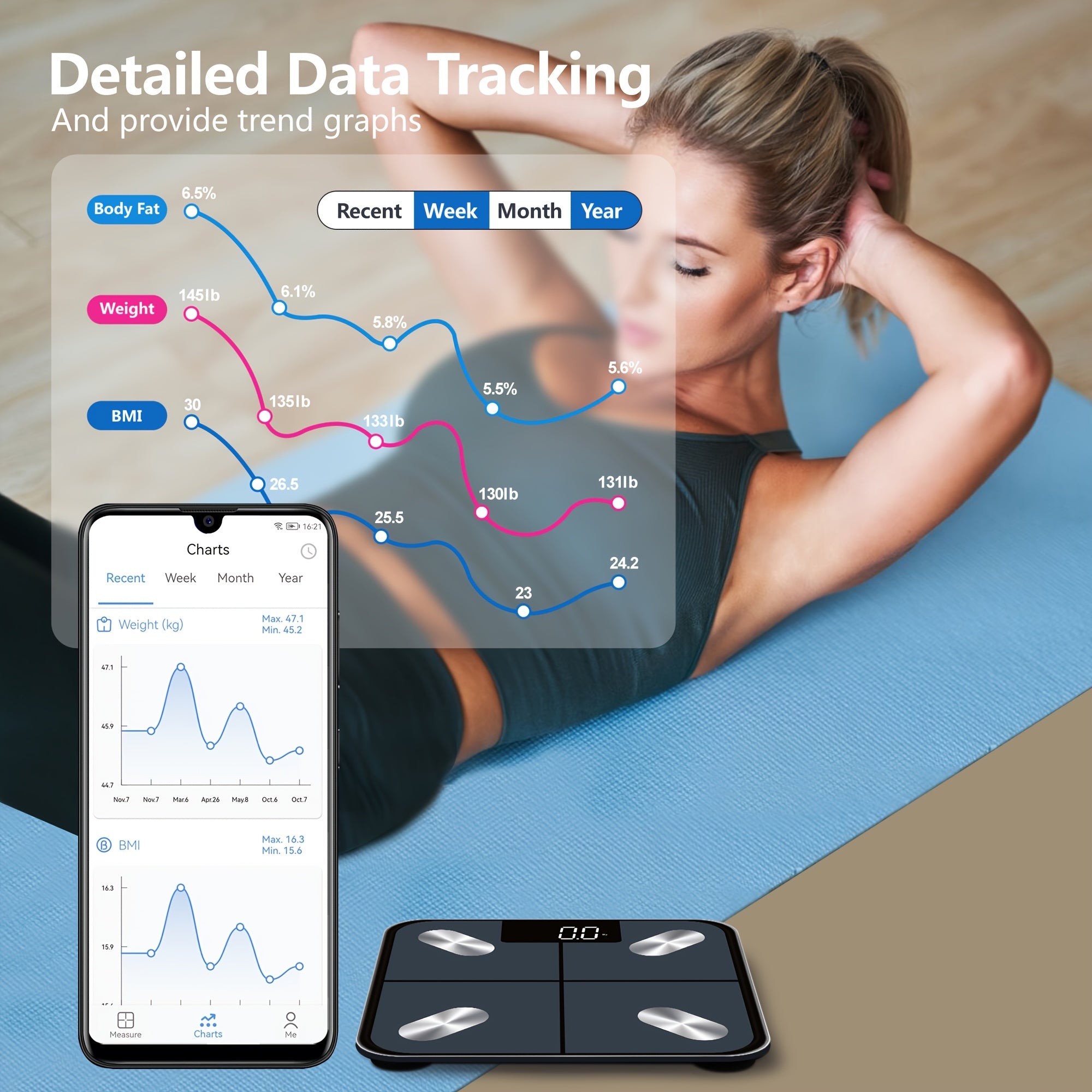 Body Fat Scale with App BMI Water BMR Max 180kg/400lb Battery Not Included