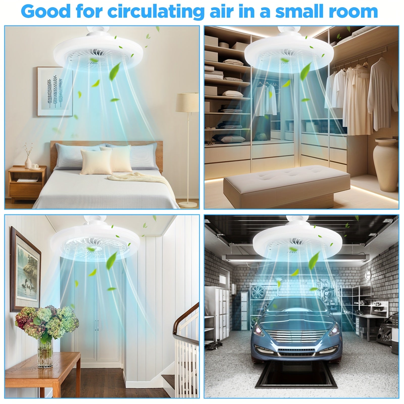 White LED Ceiling Fan Light with Remote Control Dimmable 3-Speed Timer for Indoor Use