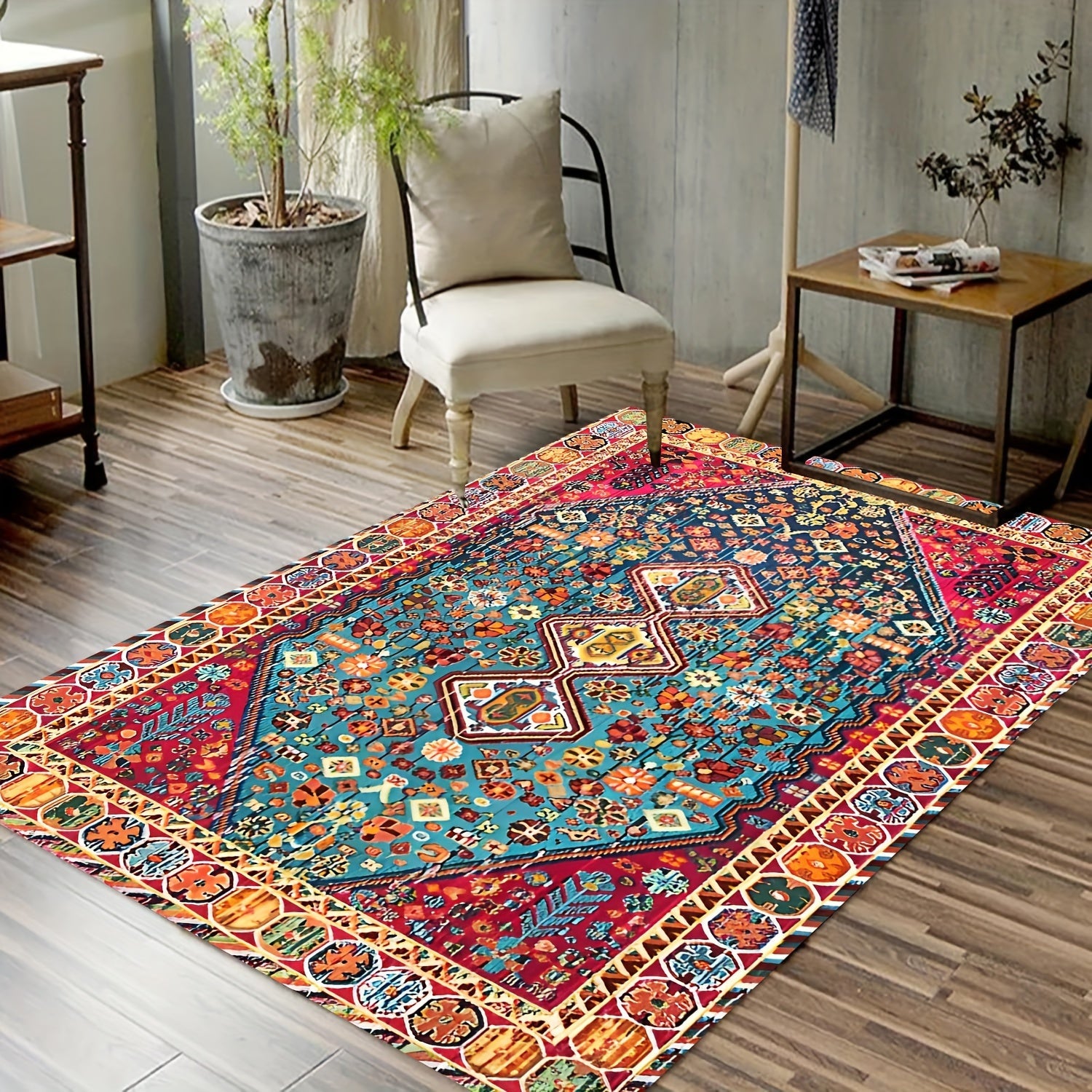 Persian-Inspired Area Rug Bohemian Chic Durable Easy to Clean for Living Room Bedroom