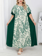 Plus Size Middle Eastern Style Loose Dress With Contrasting Patchwork Print