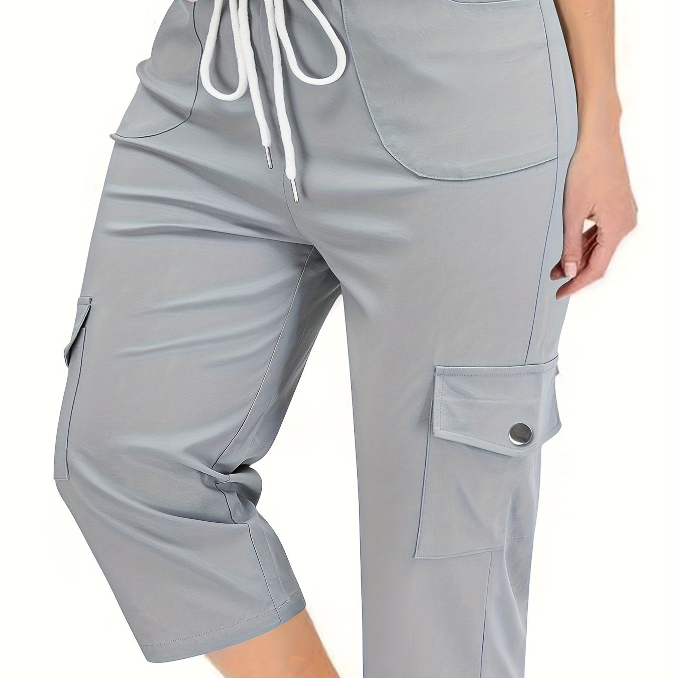 Pantalones cortos cargo para mujer de talla grande, negros, de corte holgado, con cordón y cintura elástica