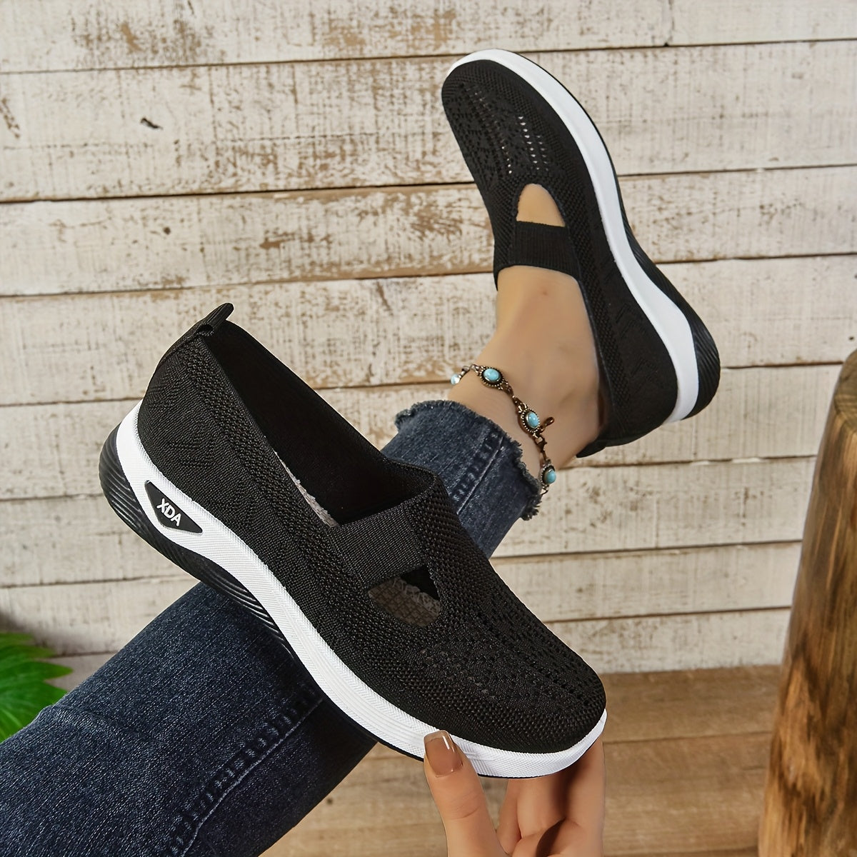 Ayollar uchun slip-on sport poyabzali, engil, nafas oladigan, trikotaj, kundalik kiyimlar uchun, turli ranglarda